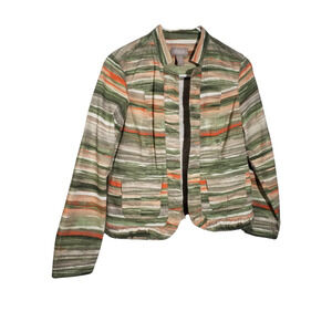 Chicos Womens Open Blazer Striped Long Sleeve Pockets Multi Color Size 0/Small